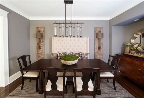 grey walls with brown dining table